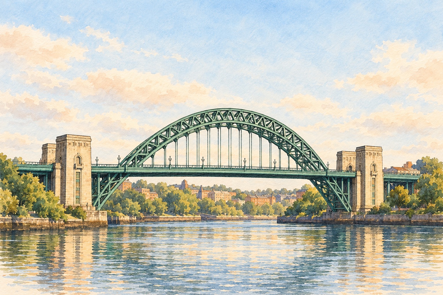 Artist's impression of the Tyne Bridge and River Tyne, Newcastle upon Tyne